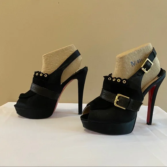 Christian Louboutin Black Heels with Gold Accents - Picture 5 of 11